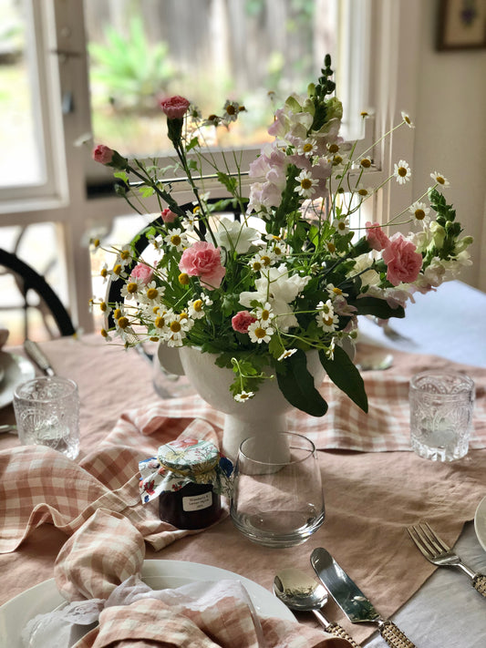 100% French Flax Linen Napkin (Set of 6)-Pink Gingham