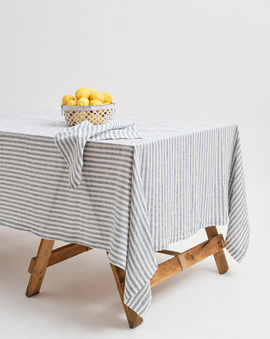 Inspired Table 100% French Linen Napkin (Set of 6) – Blue Stripe