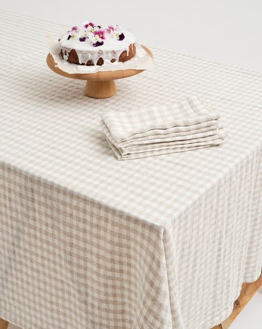 Inspired Table 100% French Linen Napkin (Set of 6) - Natural Gingham