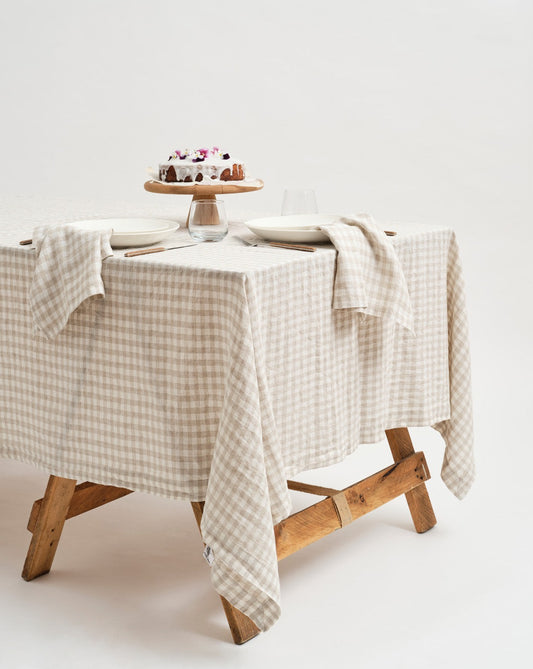 Inspired Table 100% French Linen Napkin (Set of 6) - Natural Gingham